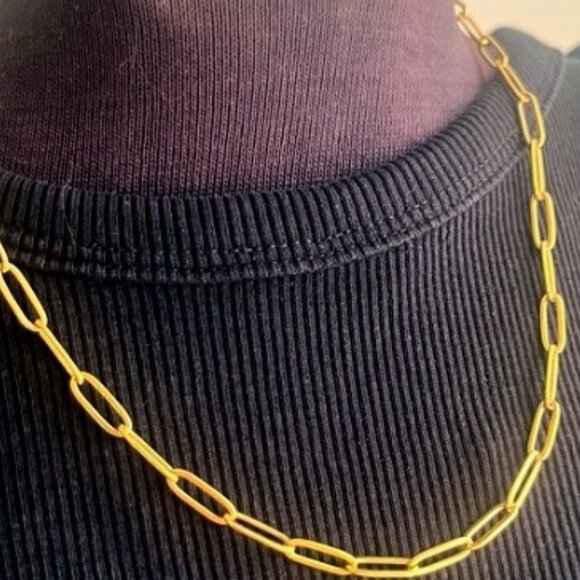 Gold-Tone Paperclip Chain Necklace – 18", Minimalist Staple - Picture 1 of 5